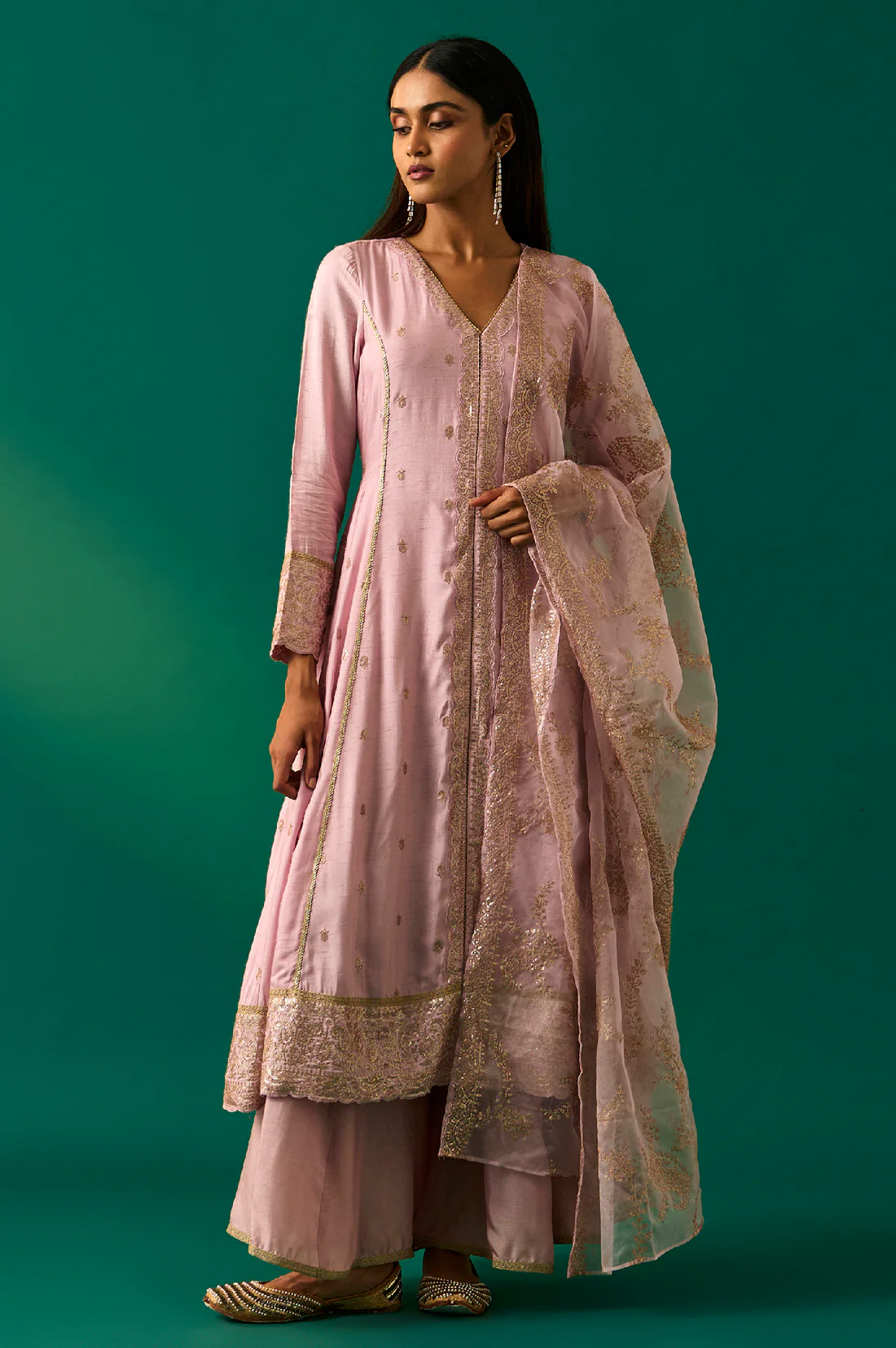 Lavender Zari Embroidered Anarkali Kurta